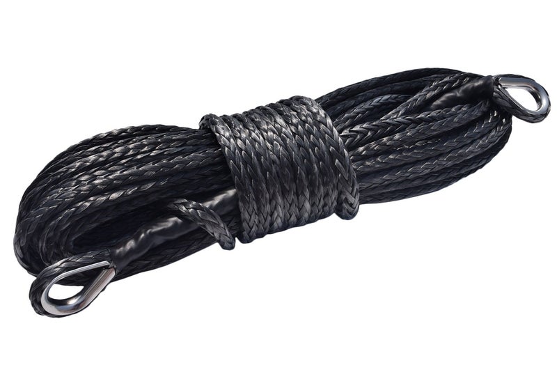 QIQU 10mm3/8 inch Synthetic Winch Rope Extension with Two Loops (3/8"*85ft, Black) - Image 1